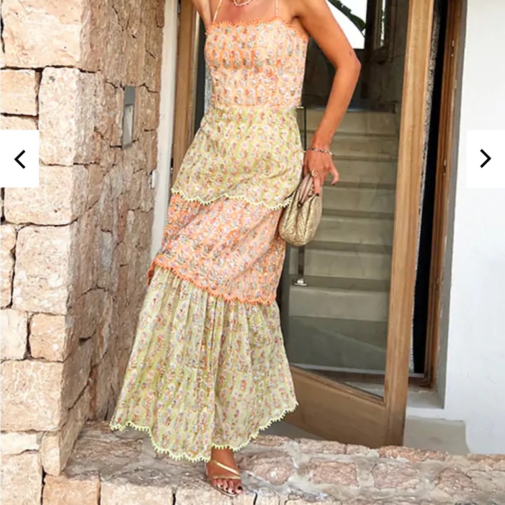 Never Fully Dressed Floral Tiered Maxi Dress in Peach and Light Green